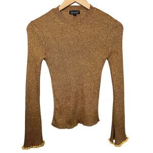 TOPSHOP Women's Ribbed Mock Neck Long Sleeve Sweater Mustard Gold Size 8